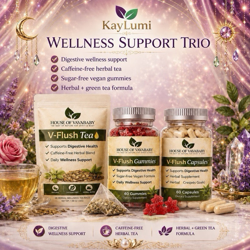 V-Flush Detox & Fat Control Trio. (Thé,gummy boulé gress, gren pou koupé apeti)