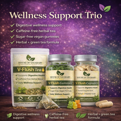 V-Flush Detox & Fat Control Trio.               (Thé,gummy boulé gress, gren pou koupé apeti)