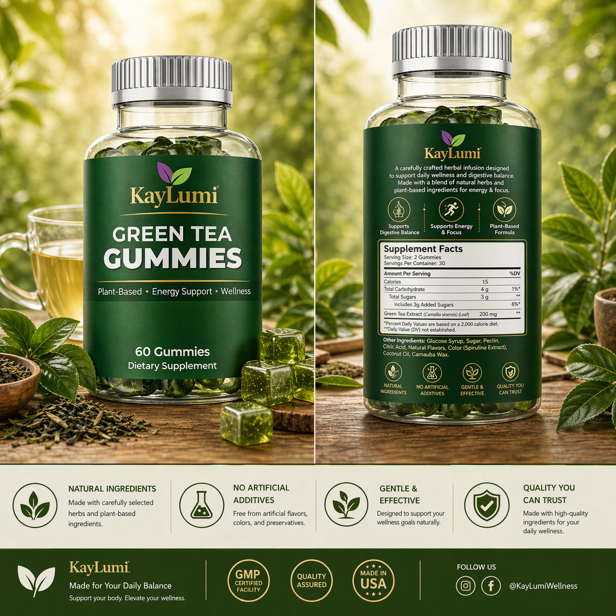Kaylumi detox tea/ Fat burner gummy. (Boule gress nan vant set)